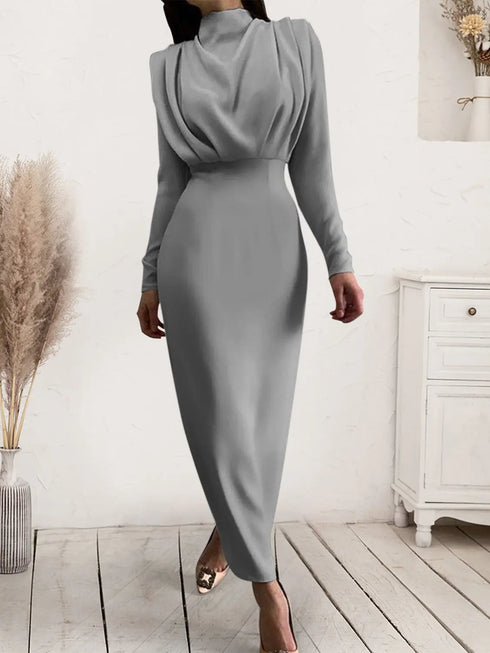 'Zosia' Ruched Turtleneck Dress - Celes Fashion
